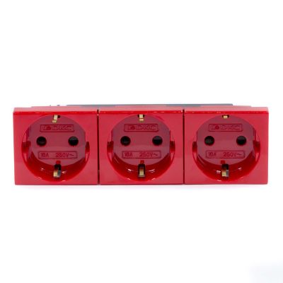 Розетка электрическая DKC Viva, 3к+З, 16А, 45х150 мм (ВхШ), шторки защитные, цвет: красный