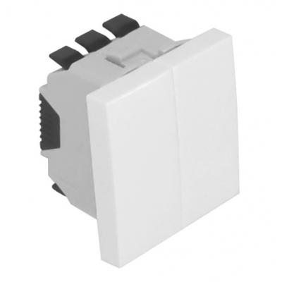 Проходной выключатель Efapel QUADRO 45, двухклавишный, без подсветки, 10А, 45х45 мм (ВхШ), цвет: белый, кнопка (45159 SBR)
