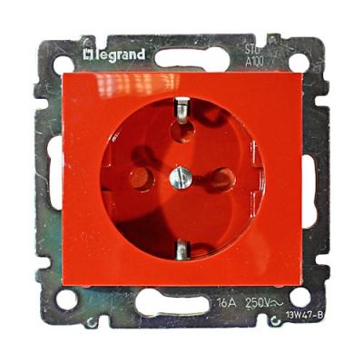 Розетка электрическая Legrand Valena, 2к+З, 16А, внутренняя, 58х51 мм (ВхШ), шторки защитные, цвет: красный, винтовые зажимы (774327)