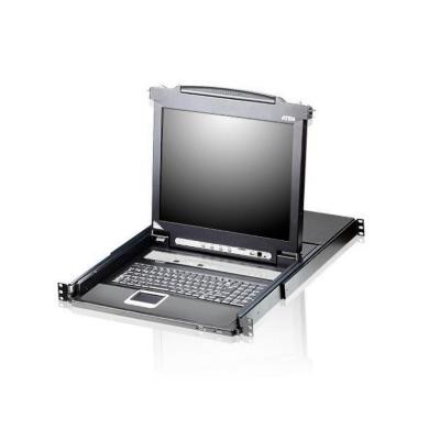 Переключатель KVM Aten, портов: 16 х SPHD-17, 440х480х634 мм (ВхШхГ), USB, PS/2, со встроенной KVM консолью, цвет: чёрный