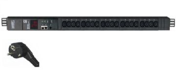 (Архив)Блок силовых розеток Hyperline, IEC 60320 С13 х 20, вход Schuko, шнур 3 м, 1110х44,4х66,6 мм (ВхШхГ), 16А, 19", чёрный, (тип А)