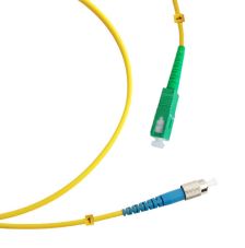 Комм. шнур оптический Cabeus Tight Buffer, Simplex SC/FC (APC/UPC), OS2 9/125, LSZH, 3м, Ø 3мм, синий хвостовик, цвет: жёлтый