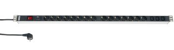 БРП (PDU) Basic Hyperline, Schuko х 15, IEC 60320 С13 х 3, вход Schuko, шнур 2,5 м, 964мм, 1ф 16А, выключатель, фильтр защиты от напряжения, чёрный