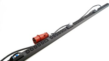 БРП (PDU) Basic Hyperline SHE, IEC 60320 С13 х 30, IEC 60320 С19 х 6, вход IEC 309 32A 3P+N+E, шнур 3 м, 1 868мм, 3ф 32А, автомат, чёрный