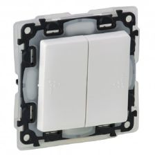 Выключатель Legrand Valena Life, двухклавишный, без подсветки, 10АX, внутренняя, 71х71 мм (ВхШ), цвет: белый, ip44, безвинтовые зажимы (752155)