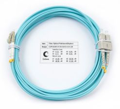 Комм. шнур оптический Cabeus Tight Buffer, Duplex LC/SC, OM3 50/125, LSZH, 5м, Ø 3мм, серый хвостовик, цвет: аква