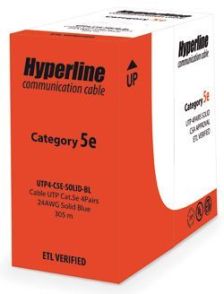 Кабель витая пара Hyperline, PVC, U/UTP, кат. 5е, проводник Ø 0,51мм, 305м, бухта, тип прокладки: внутри зданий, цвет: белый