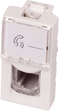Вставка Lanmaster, 1х RJ11, 22,5х45 мм (ВхШ), плоская, шторки, с увеличенным окном маркировки, цвет: белый (LAN-SIP-22TEL-WH)