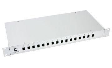 Бокс оптический Cabeus, портов: 16, ST/FC, 32 хОВ, 1U, 44х485х200 мм (ВхШхГ), цвет: серый, (FO-19-16ST)