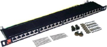 Комм. патч-панель Lanmaster, 19", 0,5HU, портов: 24 х RJ45, кат. 6A, экр., цвет: чёрный, (LAN-PPC24S6A)