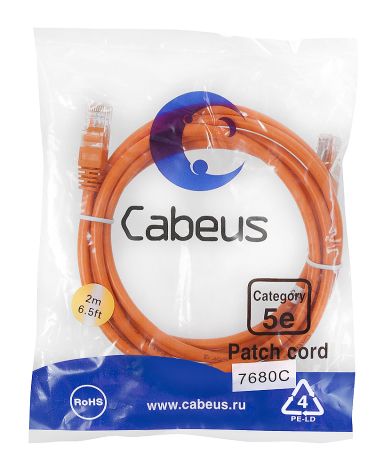 Шнур коммутационный Cabeus PC-UTP-RJ45-Cat.5e-2m-OR-LSZH