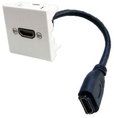 Вставка Lanmaster, 1х HDMI (Type A), 45х45 мм (ВхШ), плоская, с удлинительным кабелем, цвет: белый (LAN-SIP-23HDMI-WH)