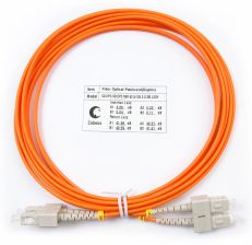 Комм. шнур оптический Cabeus Tight Buffer, Duplex SC/SC, OM1 62,5/125, LSZH, 3м, Ø 3мм, серый хвостовик, цвет: оранжевый
