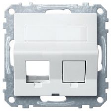 Лиц. панель розеточная Merten System M, 2х RJ45, плоская, внутренняя, цвет: полярно-белый, со шторками для защиты от пыли и полем для надписи (MTN4568