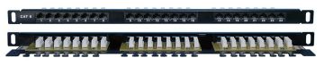 Комм. патч-панель Hyperline, 19", 0,5HU, портов: 24 х RJ45, кат. 6, универсальная, неэкр., цвет: чёрный, (PPHD-19-24-8P8C-C6-110D)