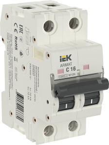 Автоматический выключатель IEK ARMAT, 2 модуль, C класс, 2P, 16А, 10кА, (AR-M10N-2-C016)