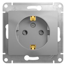 Розетка Schneider Electric Glossa, 2P+E, без подсветки, 16А, для настенного монтажа, 71х71 мм (ВхШ), шторки защитные, цвет: алюминий (GSL000345)