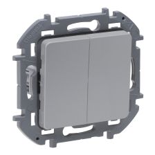 Выключатель Legrand INSPIRIA, двухклавишный, без подсветки, 10АX, внутренняя, 75,8х75,8 мм (ВхШ), цвет: алюминий, ik04 (673622)