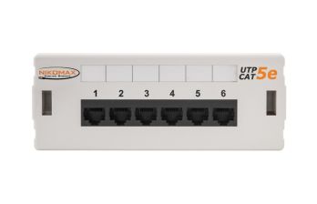Комм. патч-панель Nikomax, настенная, 0,5HU, портов: 6хRJ45/8P8C, кат. 5е, неэкр., цвет: белый, (NMC-WP06UD2-GY)