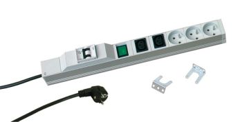 Блок силовых розеток Zpas, IEC 320 C13, CEE 7/5 х 5, вход Schuko, шнур 3 м, 44мм 16А, автомат + индикатор, серый