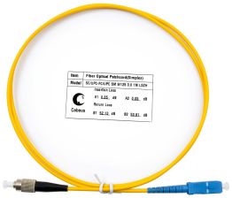 Комм. шнур оптический Cabeus Tight Buffer, Simplex FC/SC, OS2 9/125, LSZH, 1м, Ø 3мм, чёрный хвостовик, цвет: жёлтый