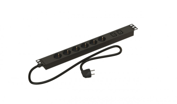 Блок распределения питания Hyperline SHE19-(X)SH-(X)IEC, 2м, IEC С13 х2, Schuko х6, 44,4х482,6х44,4 мм(ВхШхГ), 16А, 1ф, подкл Schuko, чёрный