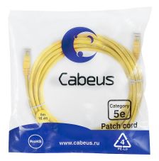 Шнур комм. Cabeus, кат. 5е, неэкр., U/UTP, RJ45/RJ45, LSZH, AWG24 5м, жёлтый