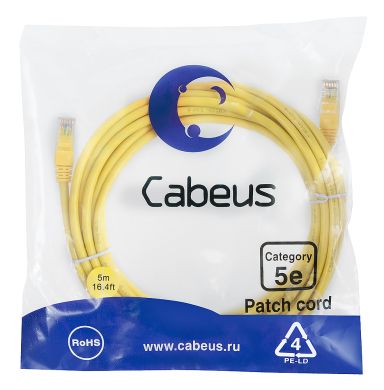 Шнур коммутационный Cabeus PC-UTP-RJ45-Cat.5e-5m-YL-LSZH