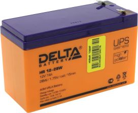 Аккумулятор для ИБП Delta Battery HR-W, 100х65х151 мм (ВхШхГ),  Необслуживаемый свинцово-кислотный,  12V/7 Ач, цвет: оранжевый, (HR 12-28W)