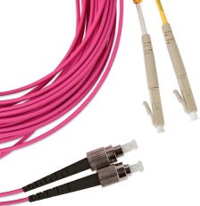 Комм. шнур оптический Hyperline, Duplex LC/FC, OM4 50/125, LSZH, 30м, Ø 2мм, серый хвостовик, цвет: маджента