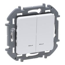 Выключатель Legrand INSPIRIA, двухклавишный, с подсветкой, 10АX, внутренняя, 75,8х75,8 мм (ВхШ), цвет: белый, ik04 (673630)
