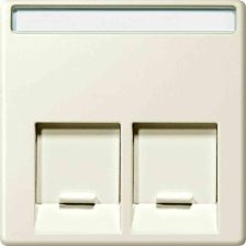 Лиц. панель розеточная Merten System M, 2х RJ45, плоская, внутренняя, цвет: бежевый, с полем для надписи (MTN469944)