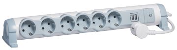 БРП (PDU) Basic Legrand, Schuko х 6, USB х 2, вход Schuko, шнур 1,5 м 16А, выключатель, бело-серый