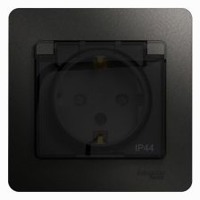Розетка в сборе Schneider Electric Glossa, 2P+E, без подсветки, 16А, с прозрачной крышкой, 82х82 мм (ВхШ), шторки защитные, цвет: антрацит (GSL000748)