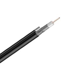 (Архив)Кабель коаксиальный Hyperline RG6, PE, двухслойный экран (100% + 60%), 75 +/-3 Ом, d , с тросом, цвет: чёрный