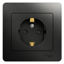Розетка в сборе Schneider Electric Glossa, 2P+PE, без подсветки, 16А, для настенного монтажа, 82х82 мм (ВхШ), шторки защитные, цвет: антрацит (GSL0007