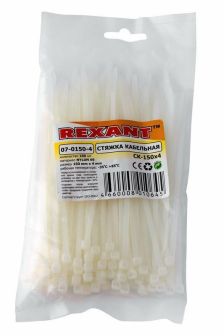 (Архив)Стяжка кабельная Rexant, неоткрывающаяся, 4 мм Ш, 150 мм Д, 10х100 шт, материал: нейлон, цвет: белый