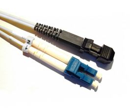 Комм. шнур оптический Hyperline, Duplex LC/MTRJM (UPC), OS2 9/125, LSZH, 3м, Ø 2мм, синий хвостовик, цвет: белый