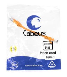 Шнур комм. Cabeus, кат. 5е, неэкр., U/UTP, RJ45/RJ45, LSZH, AWG24 0.15м, оранжевый