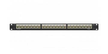 Комм. патч-панель DKC, 19", 1HU, портов: 24 х RJ45(8P8C), кат. 6A, универсальная, неэкр., цвет: чёрный, (RN6APPU24)