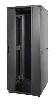 Шкаф телекоммуникационный напольный Eurolan S3000, IP20, 22U, 1140х800х800 мм (ВхШхГ), дверь: стекло, боковая панель: сплошная, разборный, цвет: чёрны