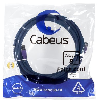 Шнур коммутационный Cabeus PC-SSTP-RJ45-Cat.8-3m-LSZH