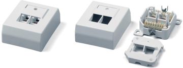 (Архив)Розетка в сборе Hyperline, 2x RJ45, кат. 6, неэкр., внешняя, 65х80 мм (ВхШ), цвет: белый, (SB-GTS2-8P8C-C6-WH)