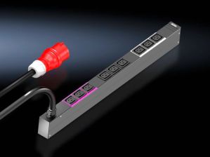 Блок силовых розеток Rittal Basic, IEC 60320 С19 х 9, вход CEE, шнур 3 м, 695х44х70 мм (ВхШхГ), 16А, для шкафов 1200 мм, защита от перенапряжения, чёр