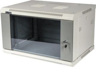 Шкаф телекоммуникационный настенный TWT PRO, 19", 6U, 368х600х450 мм (ВхШхГ), дверь: стекло, разборный, цвет: серый