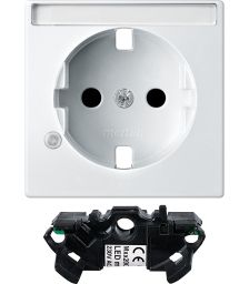 Лиц. панель розеточная Merten System M, 1х Schuko, плоская, внутренняя, шторки, цвет: полярно-белый, с полем для надписи и индикатором (MTN2333-0319)