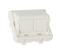 Лиц. панель розеточная Panduit Mini-Com, 2х keystone, 45х45 мм (ВхШ), скошенная, mosaic, шторки, цвет: белый (CFPFS2SAW)
