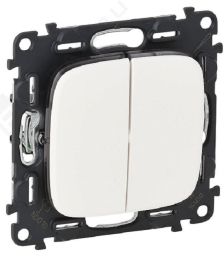 Выключатель Legrand Valena Allure, двухклавишный, без подсветки, 10АX, внутренняя, 71х71 мм (ВхШ), цвет: белый, с безвинтовыми зажимами (752705)