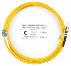 Комм. шнур оптический Cabeus Tight Buffer, Simplex LC/ST, OS2 9/125, LSZH, 7м, Ø 3мм, чёрный хвостовик, цвет: жёлтый