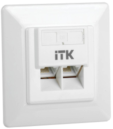 Розетка информационная ITK, 2x RJ45(8P8C), IP20, кат. 6, неэкр., для настенного монтажа, 80х80 мм (ВхШ), упаковка: 1 шт, цвет: белый, (CS2-1C06U-2-1)